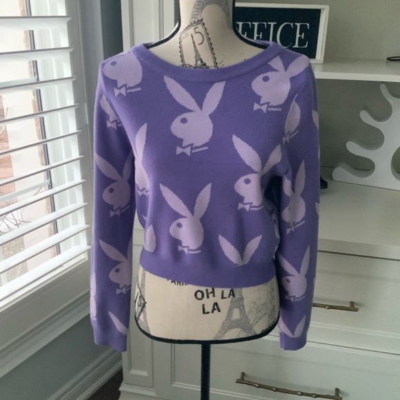 PLAYBOY Purple Knit Graphic Sweater Women’s Size Small - Picture 1 of 12